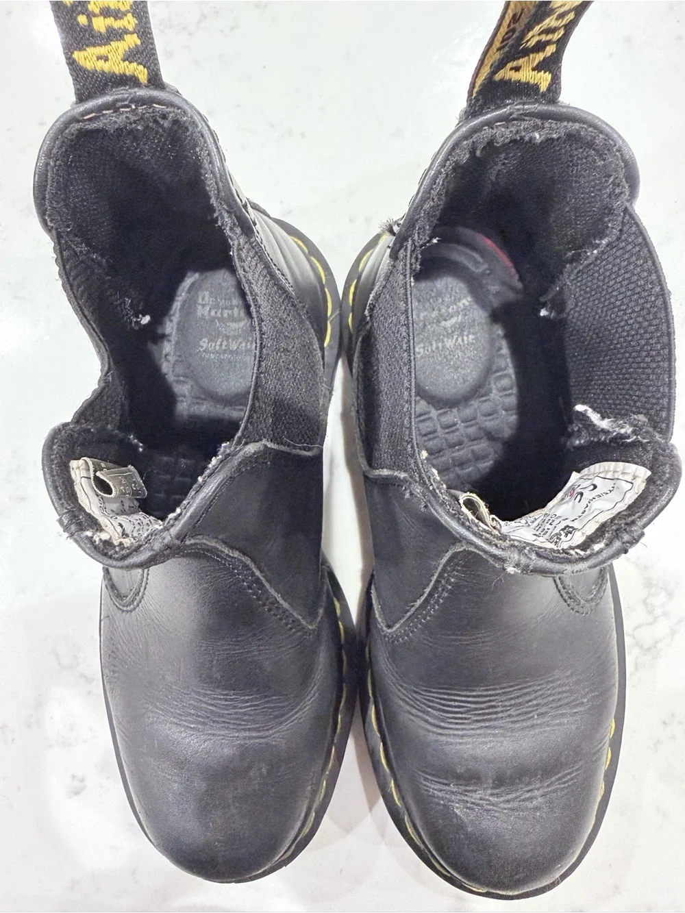 Dr. Martens Kids Black Chelsea Boots with Yellow Stitching
